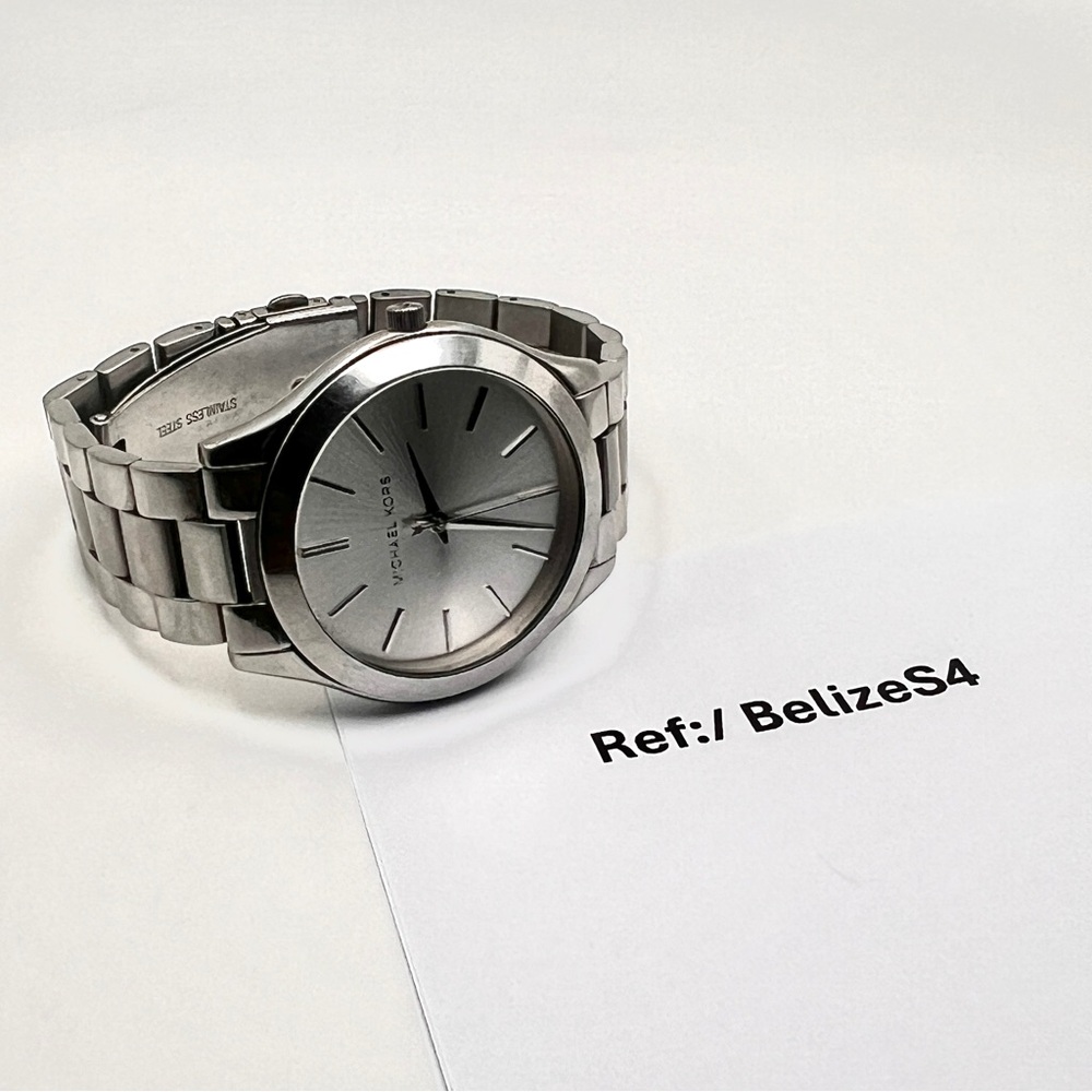 Michael Kors Runway Slim Watch Silver Unisex 40mm case 7" Wrist New Battery - Picture 7 of 10